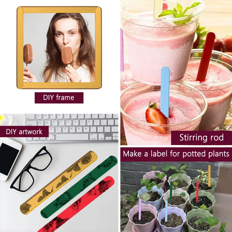 FAIS DU 10pcs Reusable Acrylic Matte Ice Cream Sticks DIY Crafts Kitchen Tools Accessories Popsicle Stick Cake Decorations ice cream sticks disposal lollipop sticks