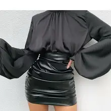 Сексуальная мини-юбка из искусственной кожи с высокой талией и рюшами, Весенняя женская одежда, Новое поступление, наряды, черные наряды, уличная одежда