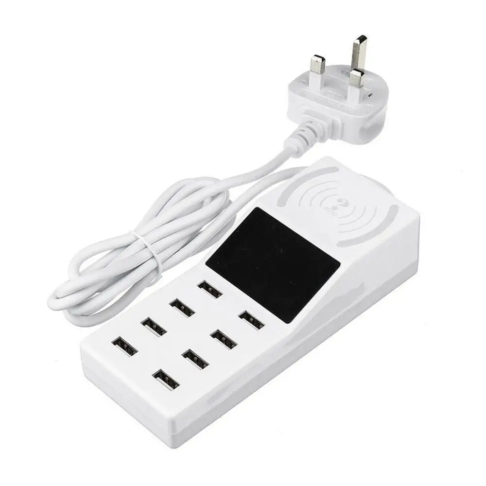 UK 8 Ports 10W Qi Wireless Fast Charger Quick Charge Station Led Display Mobile Phone Usb Charger for iPhone 6 7 8 7plus X Xiaomi - Цвет: UK