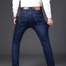 Осень и На зиму; высокого качества джинсы Для мужчин прямого покроя свободные плюс-Размер затрудняетесь в выборе правильного размера? Бизнес эластичность Повседневное Молодежные штаны Для мужчин-Tro
