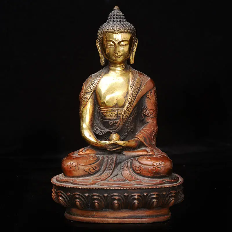 Старая латунная позолоченная медицинская Будда Шакьямуни Shakyamuni статуя | Дом и