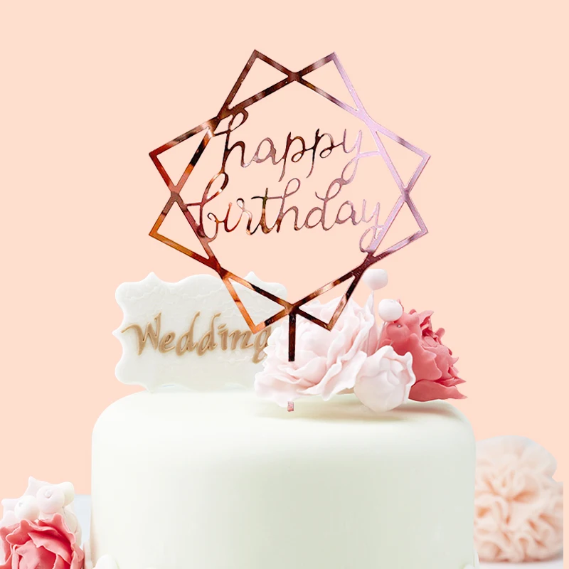 Acrylic Rose Gold Birthday Cake Decoration Holiday Supplies Disposable Cake Plug Card