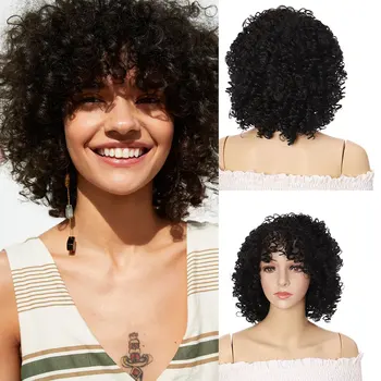 

synthetic retro afro kinky curly wig for women female hairstyle natural wigs black natural High temperature classic retro MUMUPI