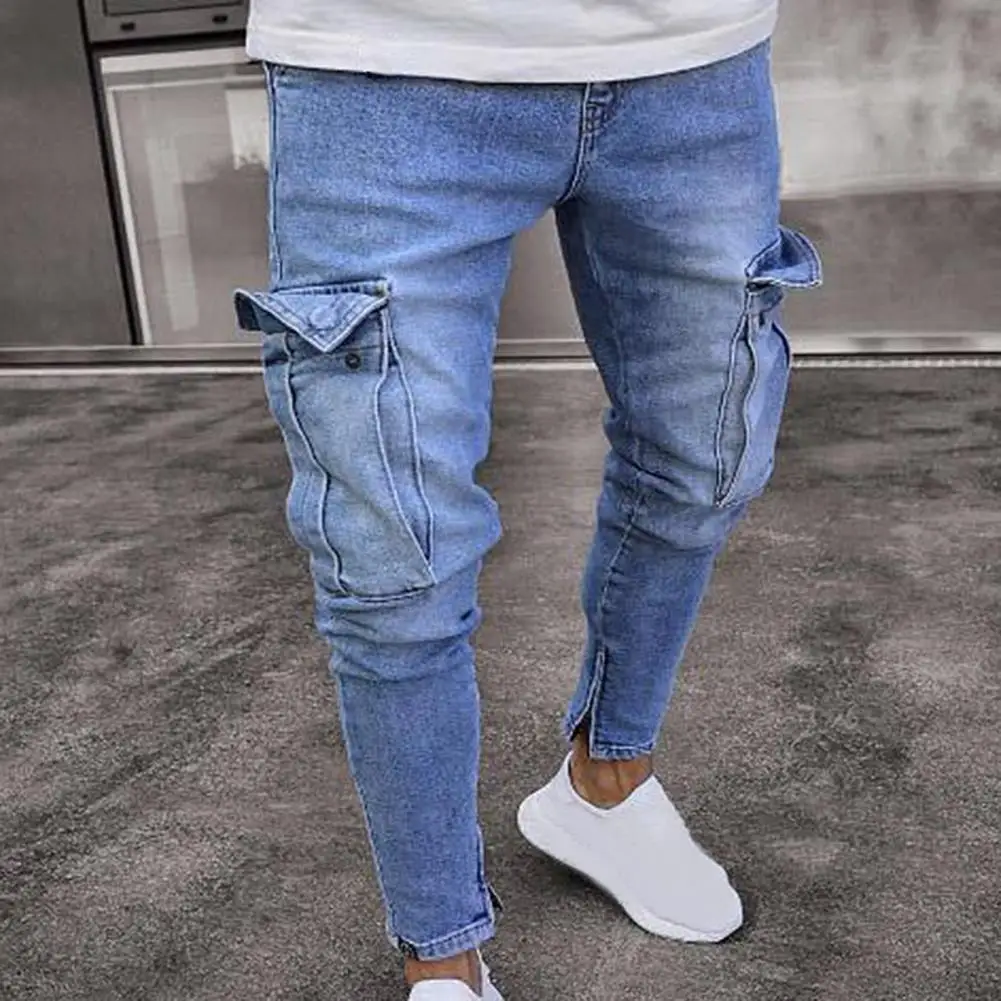 Giro de vuelta Innecesario congelado Pantalones vaqueros elásticos para hombre, Jeans ajustados de motorista, azul  claro, multibolsillos, rasgados, con agujeros, informales, ropa de calle -  AliExpress Ropa de hombre