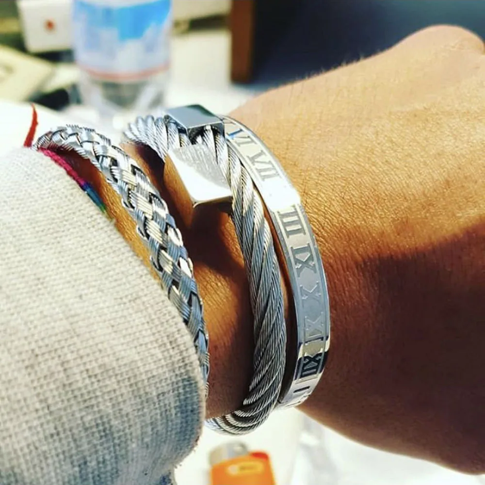 

Stainless Steel bracelet Men's Rectangular Bracelet Titanium Cuff Opening Adjustable Pulseira Luxury Jewelry 2020