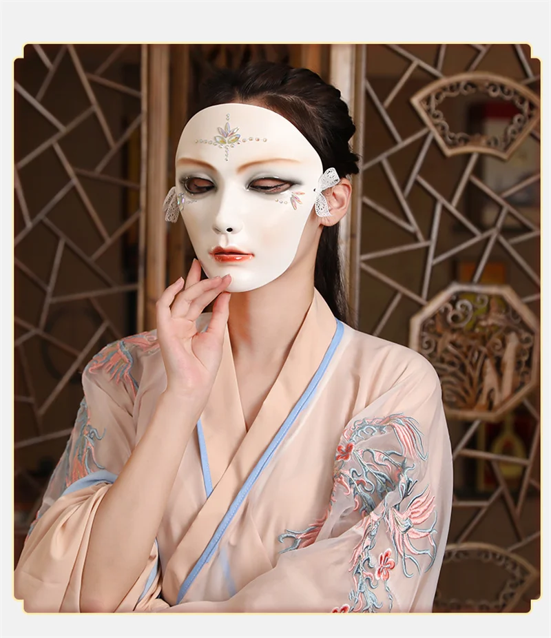 Chinese Style Female Resin Mask Hand-Painted Ancient Halloween Ball Makeup-Free Han Clothing Accessories | Тематическая одежда и