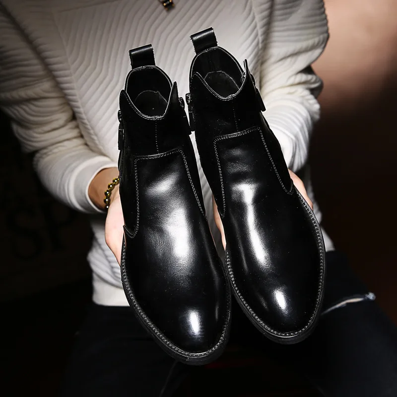 

Winter plus Velvet Warm Shoe Men's Korean-style Fashion Versatile England High-waisted Pointed-Toe Small Leather Shoes Hight-top