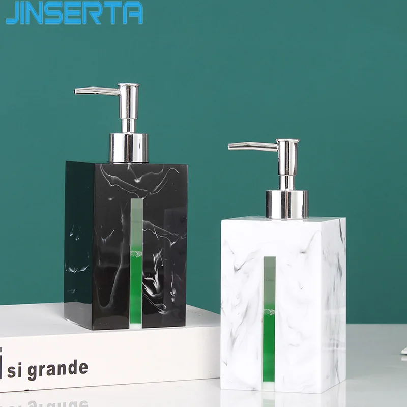 

JINSERTA Marbled White Resin Soap Dispenser Home Hotel Kitchen Bathroom Hand Sanitizer Shampoo Body Wash Press Lotion Bottle