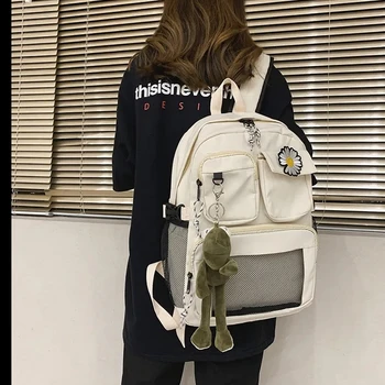 

Nylon Backpack Women School Bags Teenage Girls Student Back Pack School Multifunction Bagpack Transparent Solid