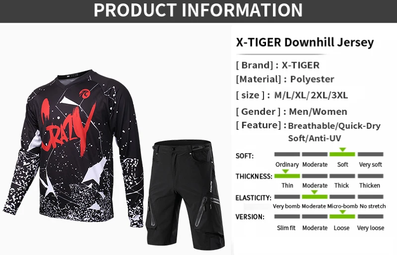 X-Tiger Long Sleeve Downhill Jersey Set Autumn MTB Bike Cycling Shorts Quick-Dry Cycling Jerseys Racing Bicycle Cycling Wear