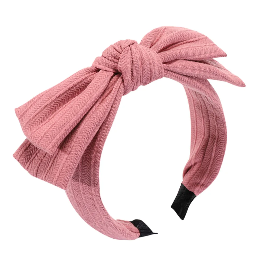 Розовый Красочная повязка на голову с бантом для женщин, топ, бант, повязка на голову, однотонная ткань, повязка на голову с двойными слоями, большой бант, обруч с бантом для взрослых девочек - Цвет: Розовый