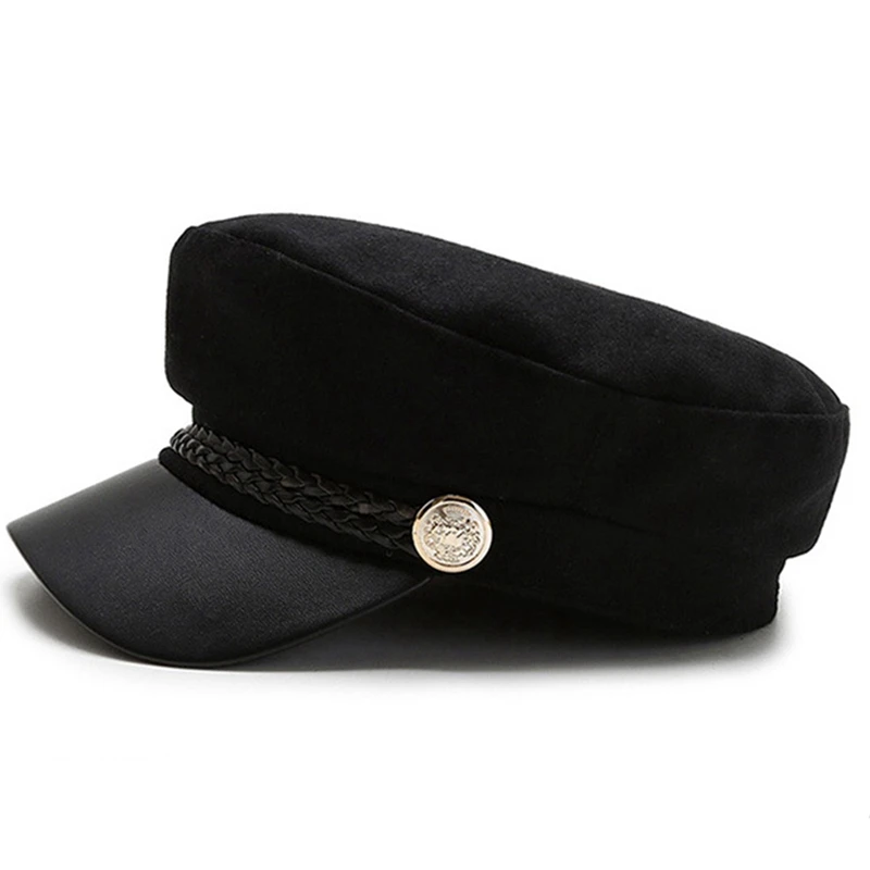 Береты Gorras шерстяная темно-синяя шапка шерстяная газетная Кепка s модные черные однотонные шапки в стиле милитари с золотыми цепочками