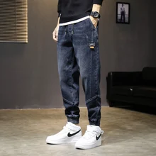 BlueSmall pantalones vaqueros holgados para hombre, pantalón informal de pierna ancha, versión coreana, tendencia de nueve puntos, modelos de otoño e invierno