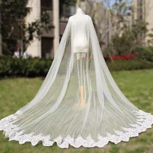 Длина собора Свадебная накидка-фата СВАДЕБНЫЙ плащ кружева Длинные свадебные аксессуары манто