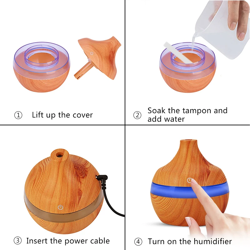  Electric Humidifier Essential Aroma Oil Diffuser Ultrasonic Wood Grain Air Humidifier USB Mini Mist