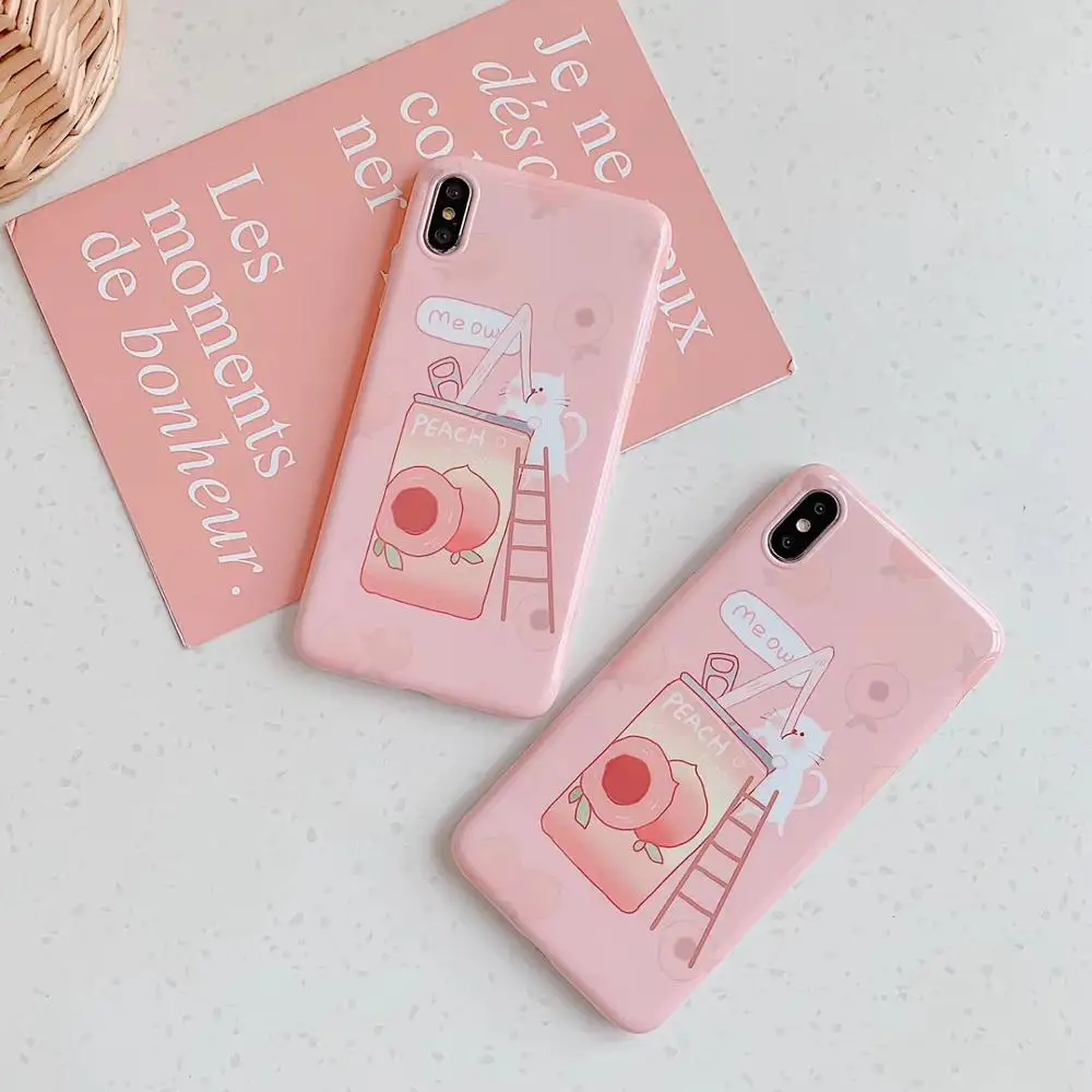 

Cute Peach beverage Phone Case For iPhone X XS Max XR Soft TPU Cover For iPhone 7 8 6 6s Plus Case