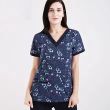 V-образным вырезом Женская медицинская хирургическая Униформа с коротким рукавом скраб куртка для медсестры Рабочая Униформа красота Стоматологическая Больничная Рабочая одежда