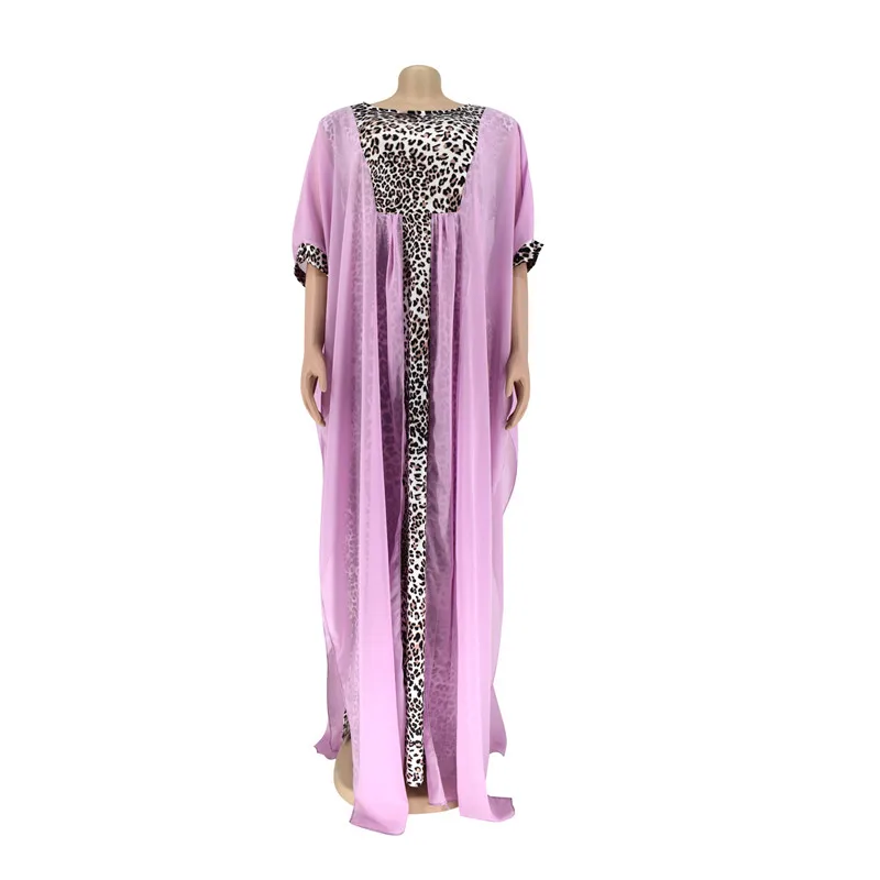 

Dubai Abaya Muslim Dress Women Bangladesh Evening Dresses African Costume Leopard Chiffon Stitching Plus Size Islamic Clothing