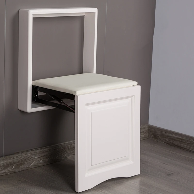 Household Bathroom Furniture Wooden Wall Stool Shower Chair Folding Porch Seat Ultrathin Telescopic Shoe Changing Stool 1pcs