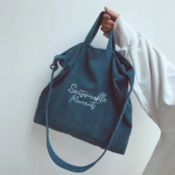 

Corduroy Shoulder Bag For Women Female Embroidery Cotton Cloth Crossbody Bags Ladies Messenger Bag Tote Zipper Handbags New