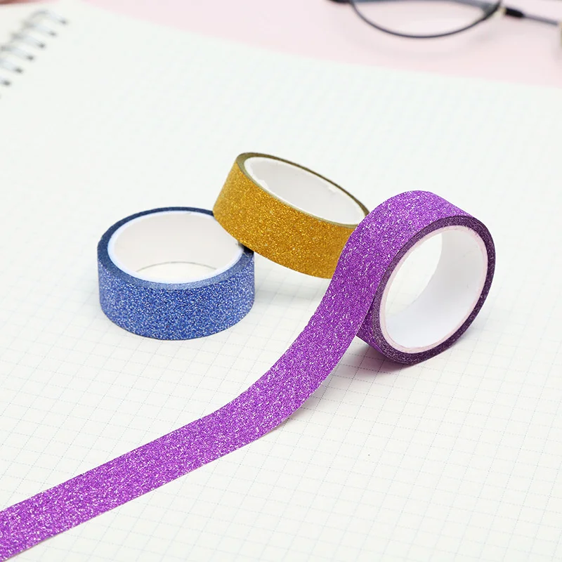 8Pcs Glitter Washi Tape Stationery Scrapbooking Decorative Adhesive Tapes DIY Color Masking Tape School Supplies Papeleria