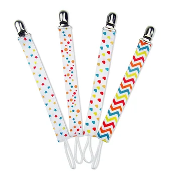 

4pcs Dummy Belt Holder Boys Girls Chain Printed Polyester Baby Teething Nipple Anti-drop Gift Pacifier Clips Toys Shower