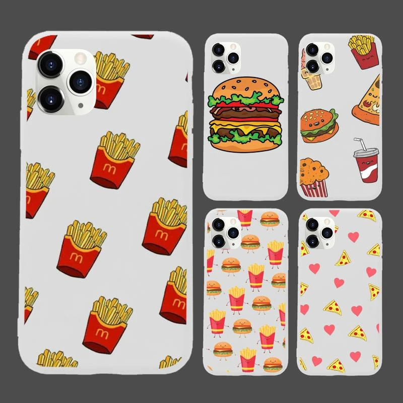 iphone 8 phone cases Cute cartoon hamburger fries pizza Phone Case White Color for iPhone 6 7 8 11 12 s mini pro X XS XR MAX Plus case for iphone 7