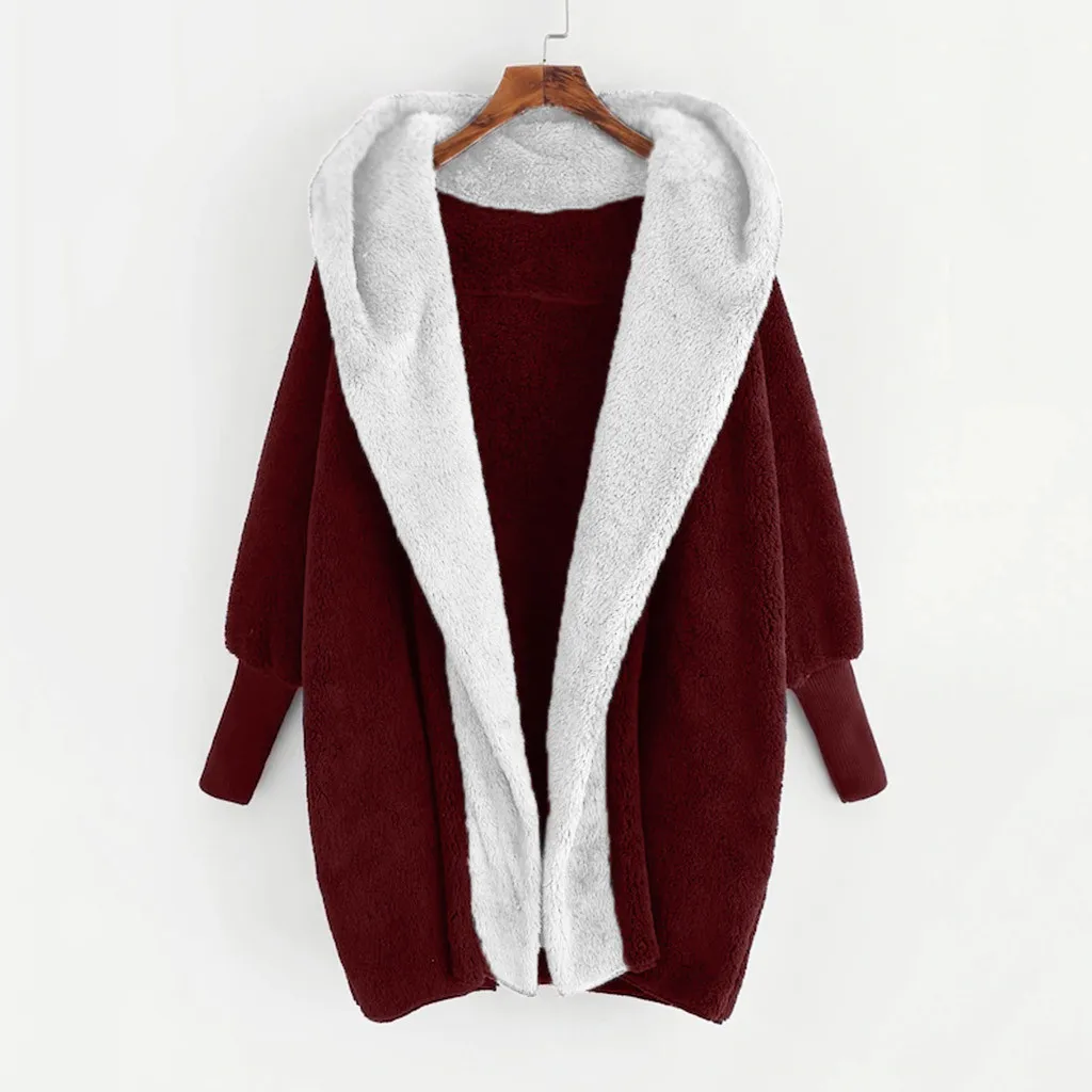 Женская теплая зимняя флисовая парка с капюшоном, пальто, длинная куртка, женская верхняя одежда на молнии, женские толстовки с капюшоном размера плюс, толстовка# J30 - Цвет: Red