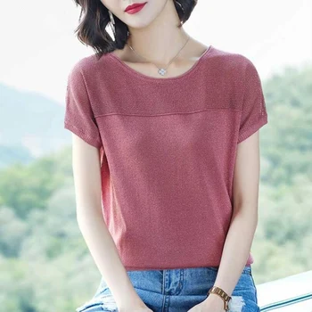 

Women tops New 2020 Summer short sleeve Knitted shirt Fashion casual loose t-shirt 5 color summer women shirt