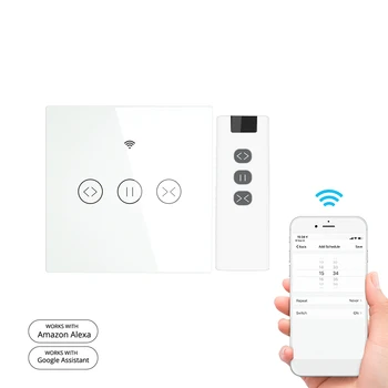

WiFi Curtain Switch APP Remote Control Voice Control Compatible with Alexa Google Assistant Glass Touch Panel Timer and Schedule