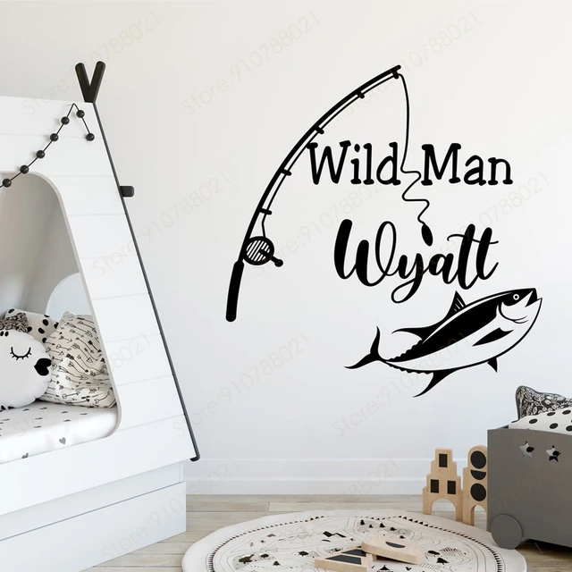 Personalized Baby Boys Name Wild Man Fishing Rod and Fish Wall Sticker  Vinyl Home Decor Kids Room Nursery Decals Woodland S520 - AliExpress