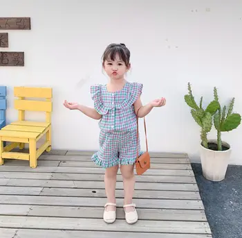 

New 2020 Girls Clothing Spring and Summer New Lotus Leaf Knitted Suit Fresh Wind Small and Cute Cuit Children Costume Set