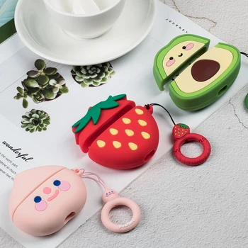 

Case For Apple AirPods Pro Earphone Soft TPU Case For Apple Air Pods Pro Cute Cartoon Strawberry Avocado Peach Cover With Hooks