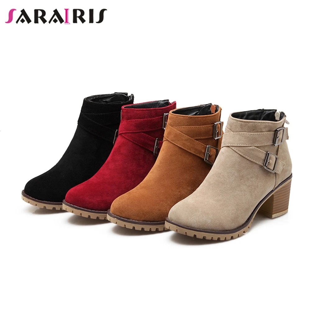 

SARAIRIS 2020 New Big Size 34-43 Winter non-slip Ankle Booties Women 2020 Warm Fur Boots High Chunky Heels Shoes Woman