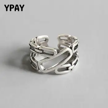 

YPAY Retro Double Layer Chain Open Rings For Women Vintage 100% Genuine 925 Sterling Silver Fine Jewelry Anel Feminino YMR676