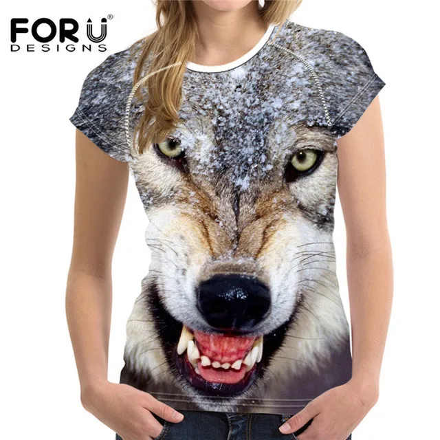 FORUDESIGNS/, модная женская футболка, кроп-топы, 3D Рисунок волка, женская футболка с коротким рукавом, крутая футболка для девочек, Roupa Feminina - Цвет: h060BV