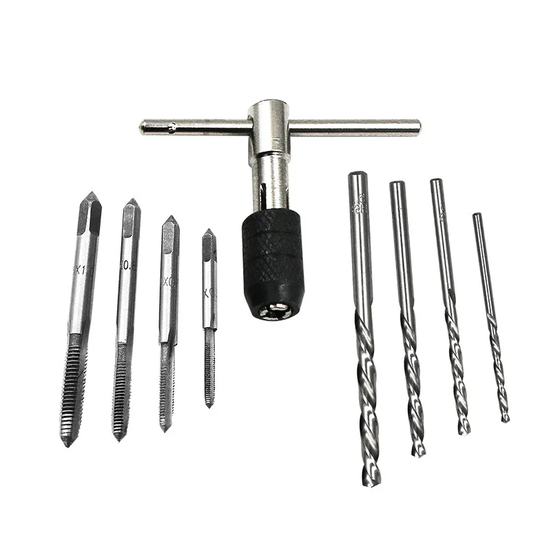 9pc HSS Hand Tap Set M2 Twist Drill Bits T-Handle Wrench hread Reamer M3-M6 Taps For Wood Soft Metal Aluminum PCB | Инструменты