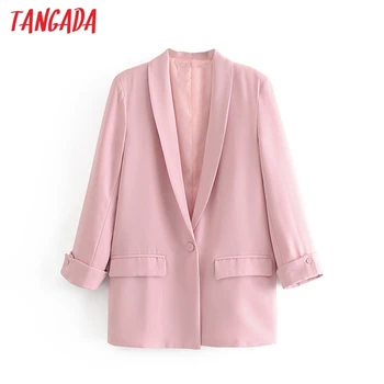

Tangada 2020 women office blazer one button long sleeve elegant jacket ladies work wear blazer formal suits DA85