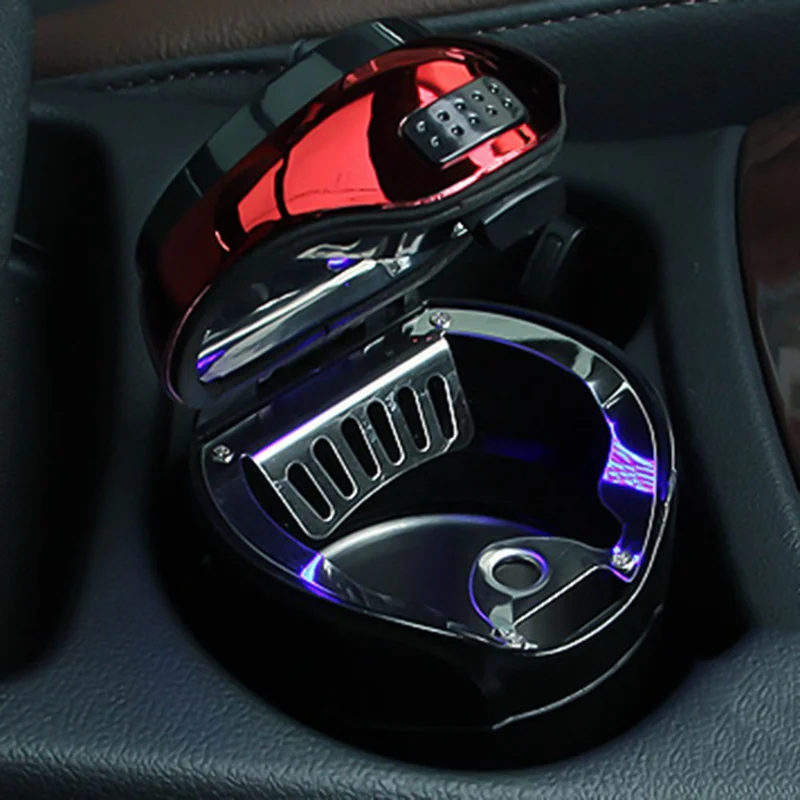 

Car stainless steel smoking ashtray with LED detachable cigarette lighter USB Solar button cell charging multifunctional holder