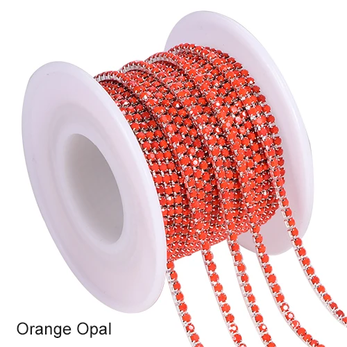 Orange Opal 10 ярдов Опаловый цвет стразы на цепочке SS6 SS8 стекло Кристалл Серебряная основа плотная коготь стразы отделка B1356 - Цвет: Orange Opal