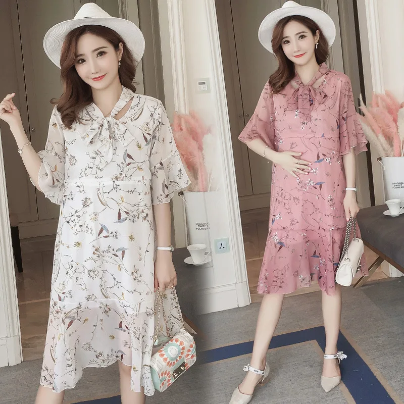 

2018 Summer New Style Nursing Clothes Chiffon Maternity Clothes Dress Wear Pregnant Women Shirt Dress Fashion