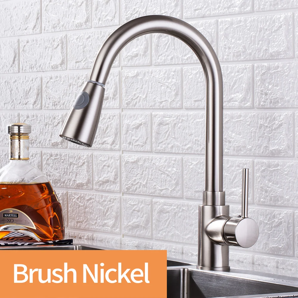 Brush Nickel Accipiter выдвижной кухонный кран Смеситель кран с одной ручкой хромированная раковина Поворотный на 360 градусов кухонный опрыскиватель кран - Цвет: Brush Nickel
