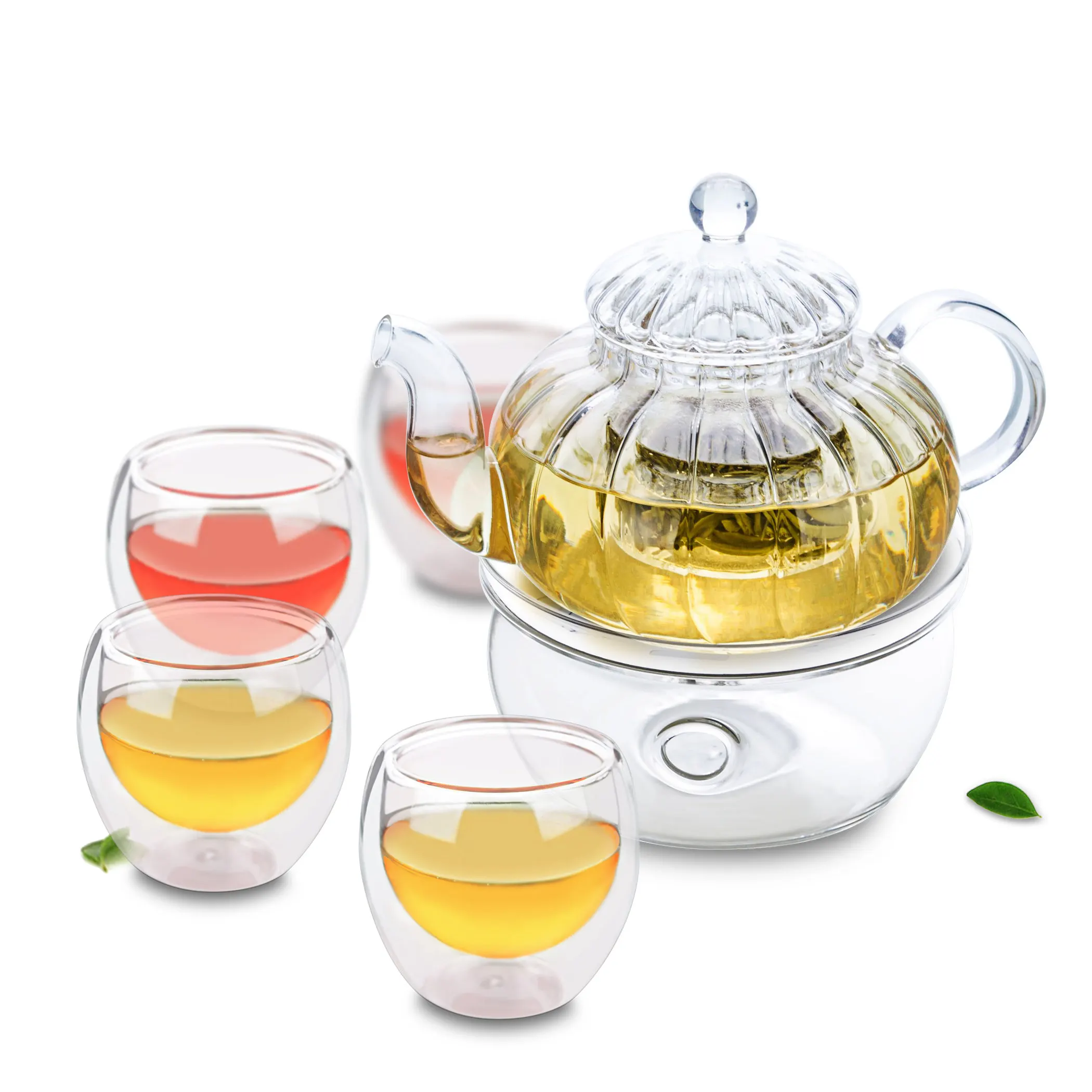 1x Heat Resistant Glass Tea Set 1x 615ml Pumpkinshaped Teapot W