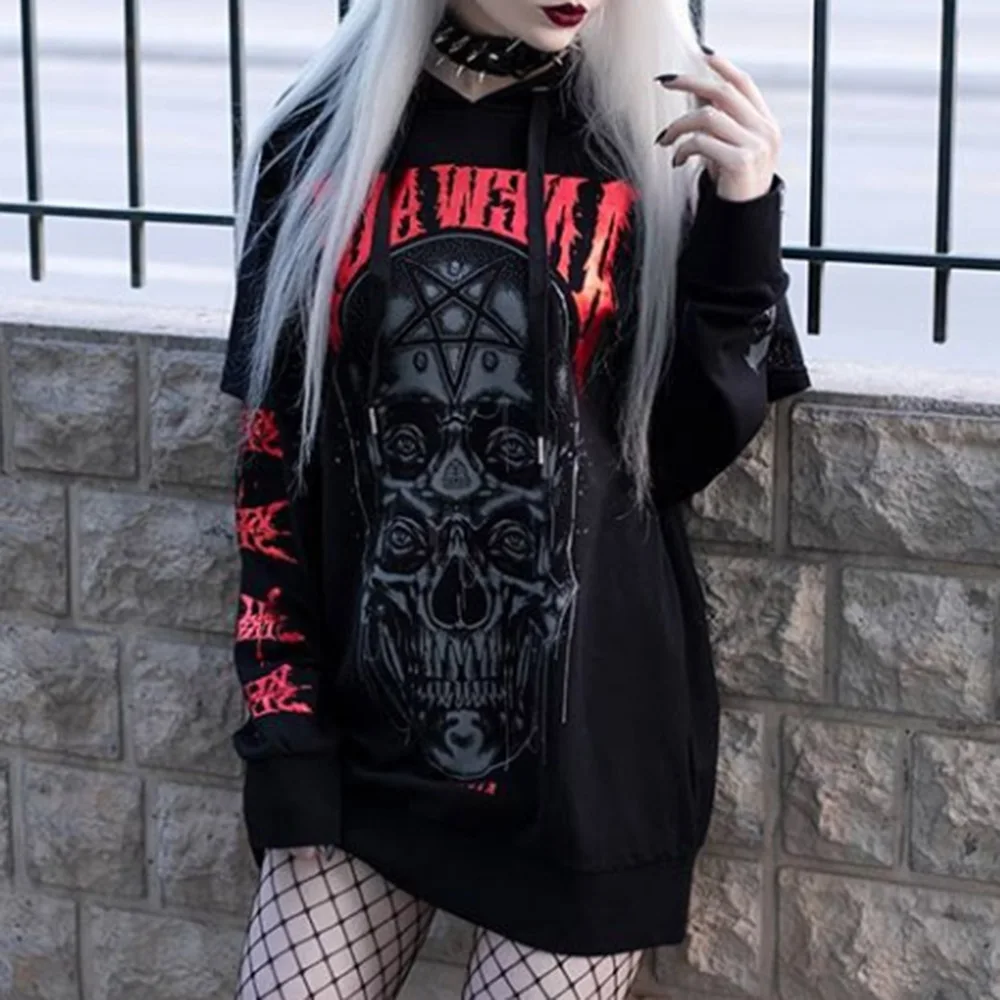 Rosetic Gothic Skull Print Black Hoodie Women Hooded Sweatshirt Large Sizes  Casual Streetwear Hip Hop Oversized Hoodies 2020 _ - AliExpress Mobile