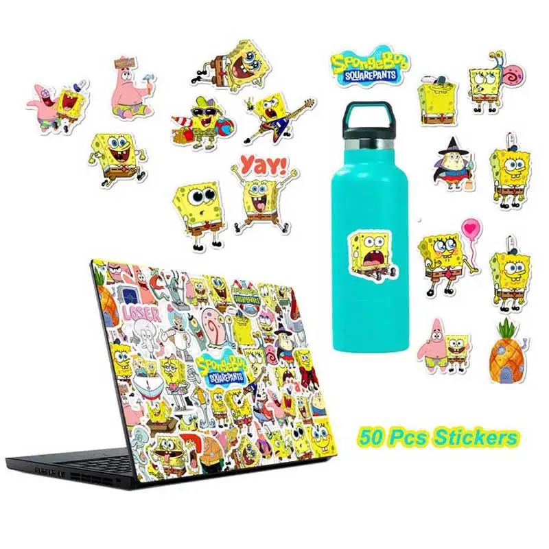 

50Pcs Cartoon figure SpongeBob SquarePants Patrick Star Sticker for Children Waterproof PVC Stickers laptop Bottle DIY Decorat