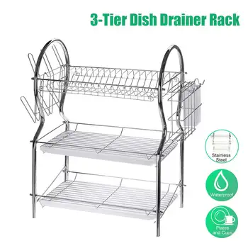 

3 Tier Stainless Steel Dish Drainer Kitchen Sink Dish Drying Rack Bowl Holder Tableware Organizer Shelf