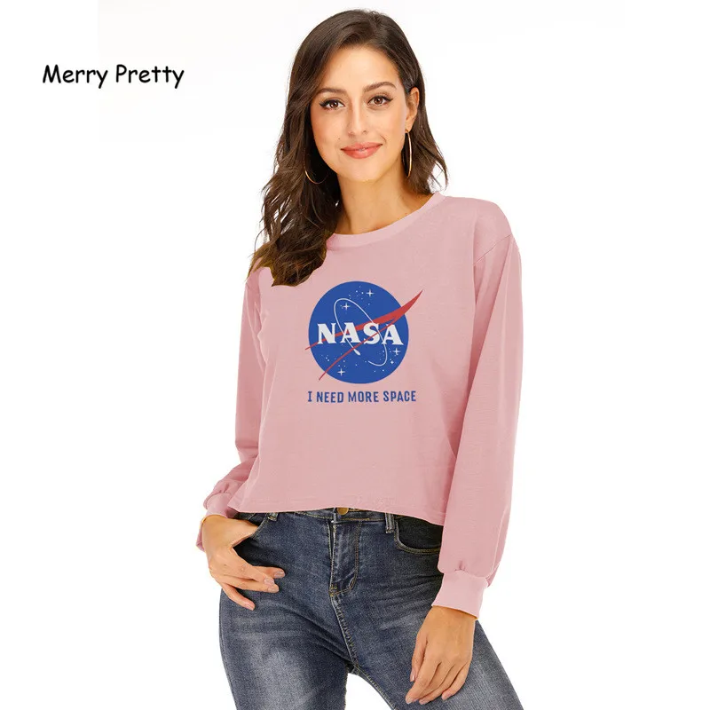 Розовый Merry Pretty, женская укороченная толстовка,, толстовки, с буквенным принтом, с длинным рукавом, укороченный свитер, джемпер, пуловеры, Прямая поставка - Цвет: Розовый