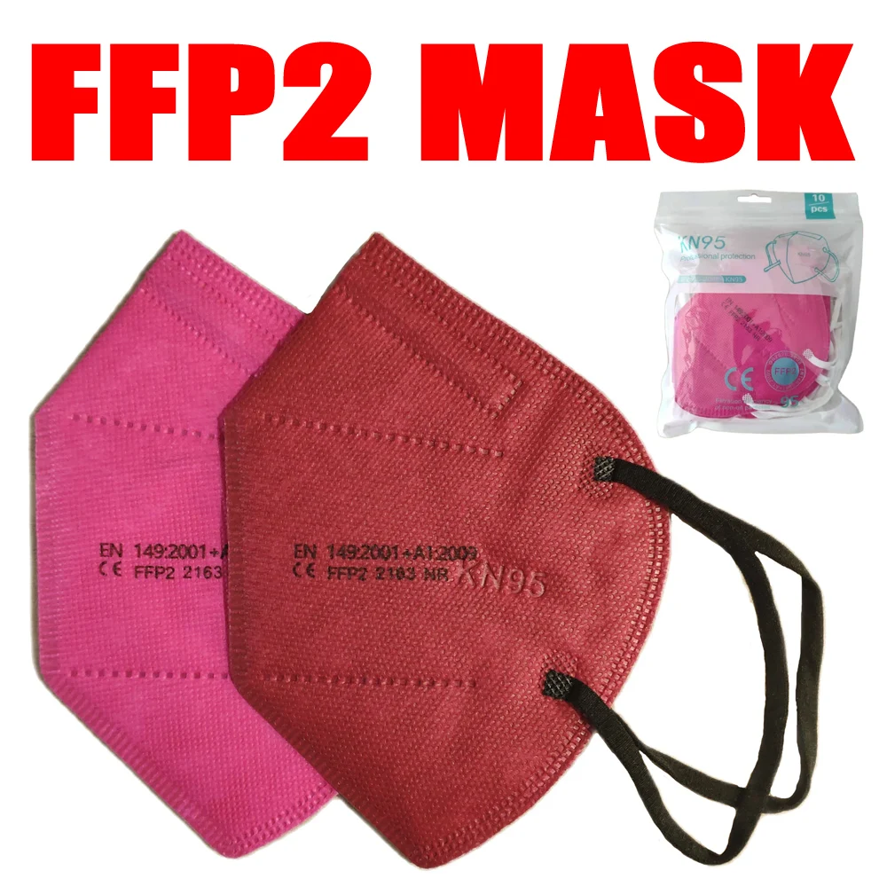 

Wine Red FFP2 Mascarillas KN95 Mouth Maske Approved Adults 5-Layer Protection Dust Face Masks Rose Red CE Masken fpp2 Respirator