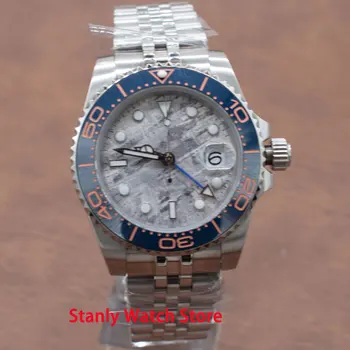 

Solid Bliger 40mm Grey Sterile Dial Blue Ceramic Bezel GMT Function Sapphire Luminous Automatic Movement Men's Wrist Watch