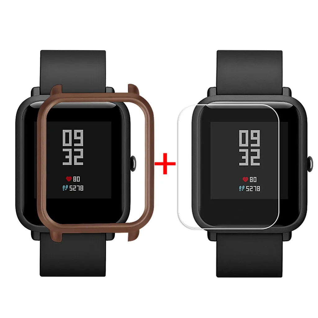 Тонкий цветной чехол из поликарбоната с защитной рамкой для часов Huami Amazfit Bip Younth с защитой экрана